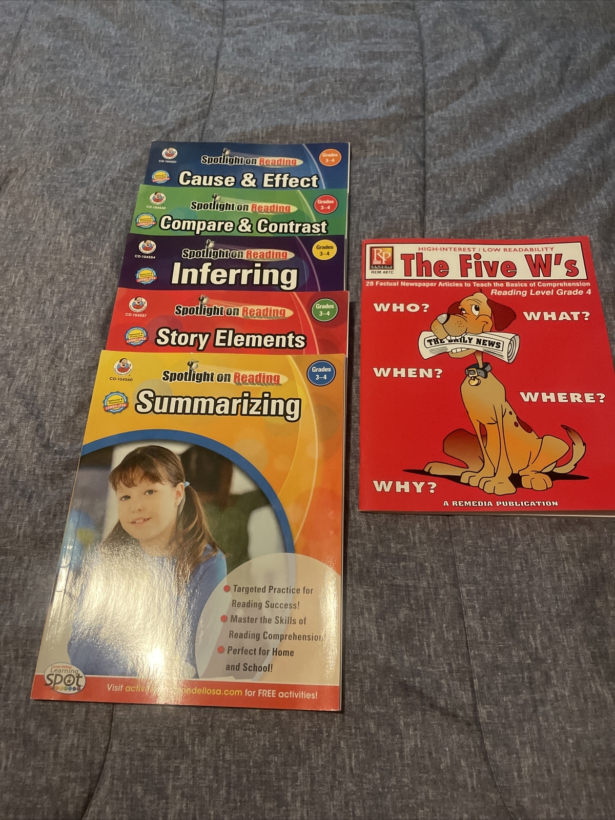 SPOTLIGHT ON READING GRADE 3-4 set of 5 books +The 5 W’s Book for Reading Comp