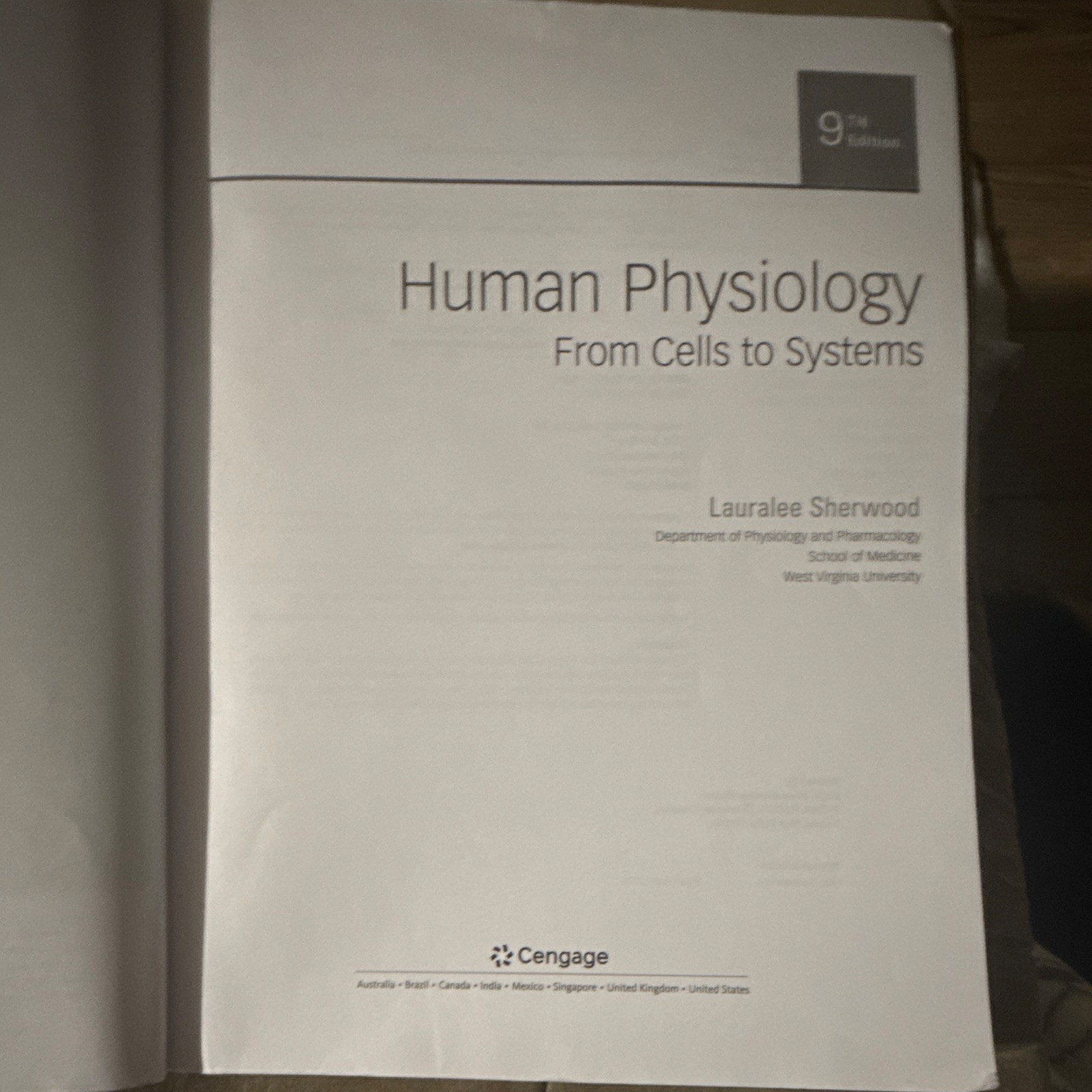 Cengage Human Physiology: From Cells to Systems 9th Ed Paperback 2016 Sherwood