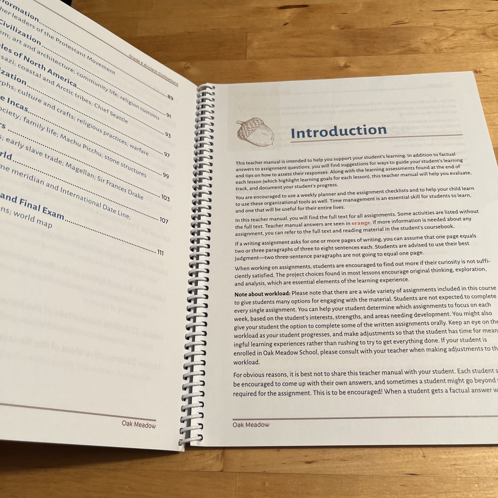 Oak Meadow Ancient Civilizations Grade 6 Teacher Manual Spiral Bound Homeschool
