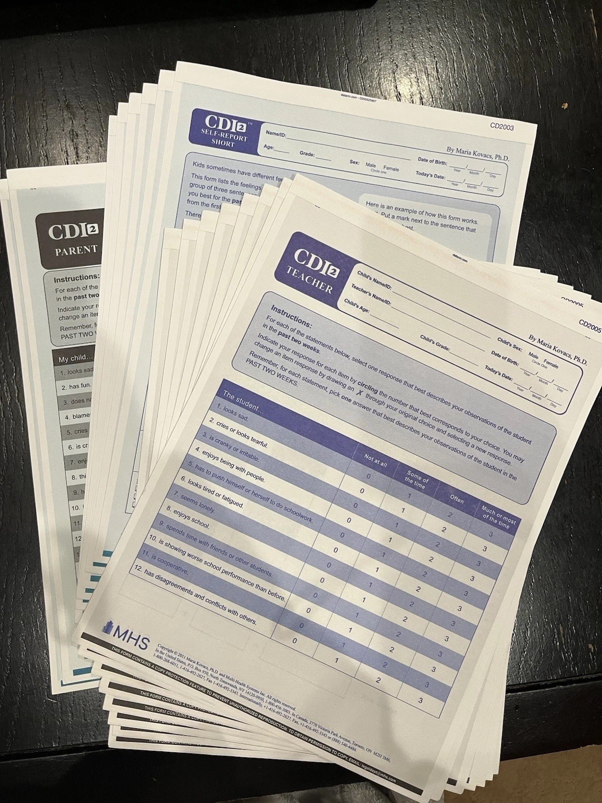 Psychological Test Forms CDI-2 depression BRIEF2 Executive Function Inventory