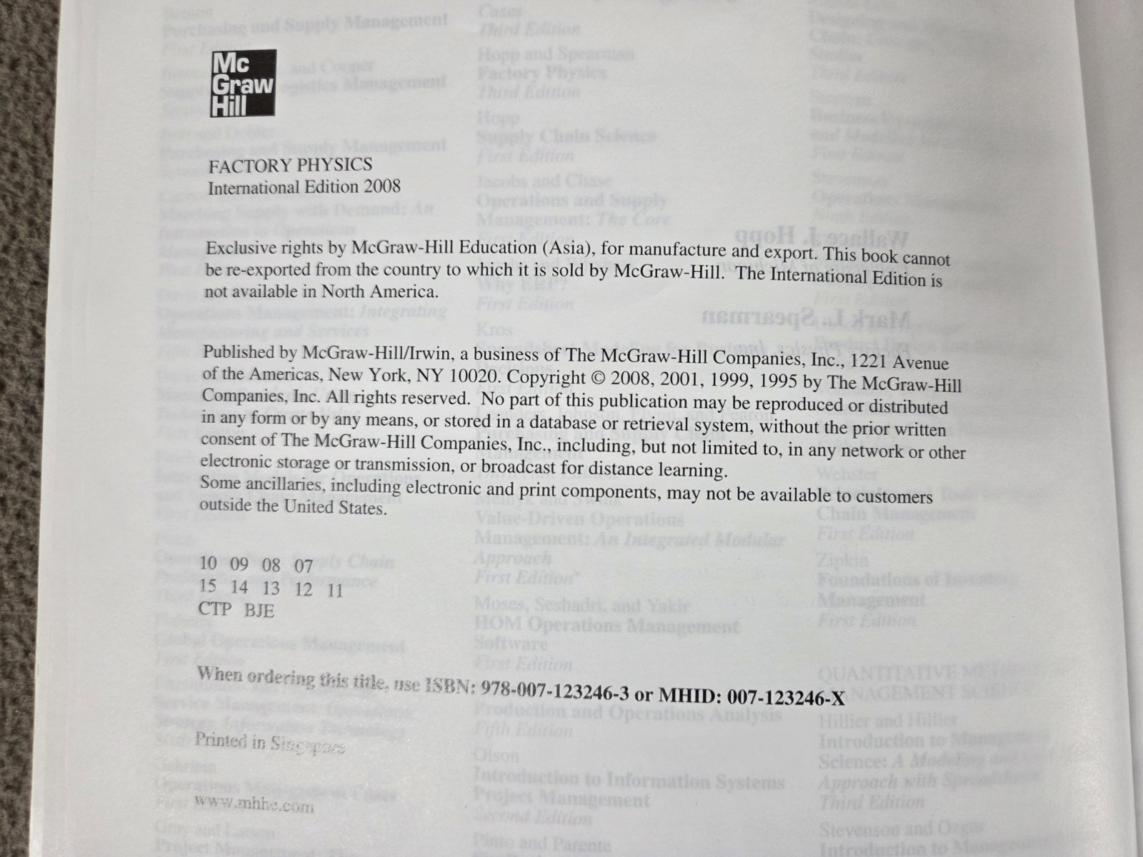 Factory Physics 3rd Edition Hopp and Spearman International Edition 2008