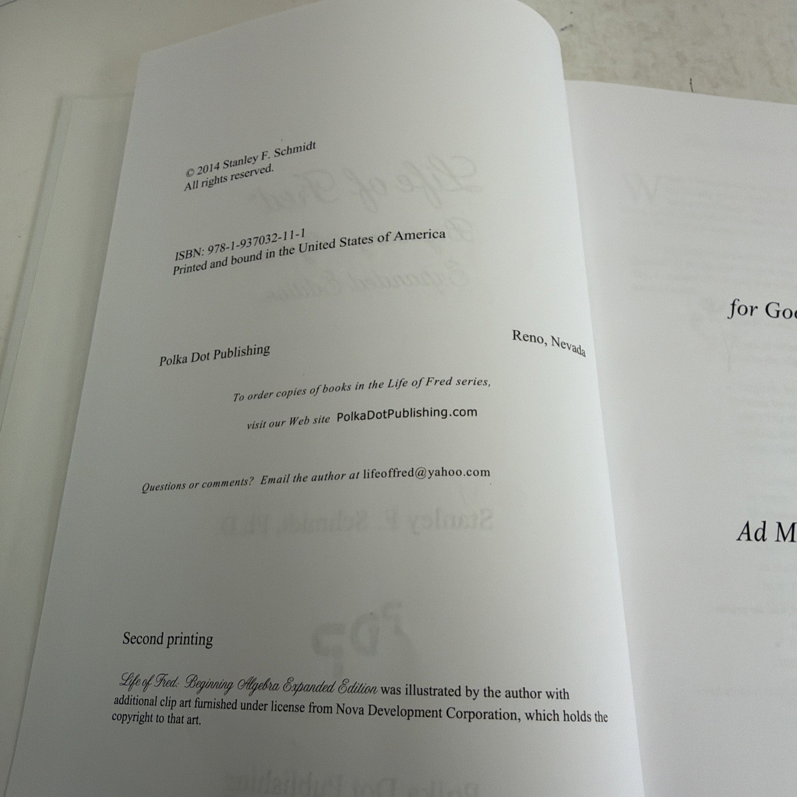 Life of Fred Beginning Algebra Expanded Edition by Stanley F. Schmidt