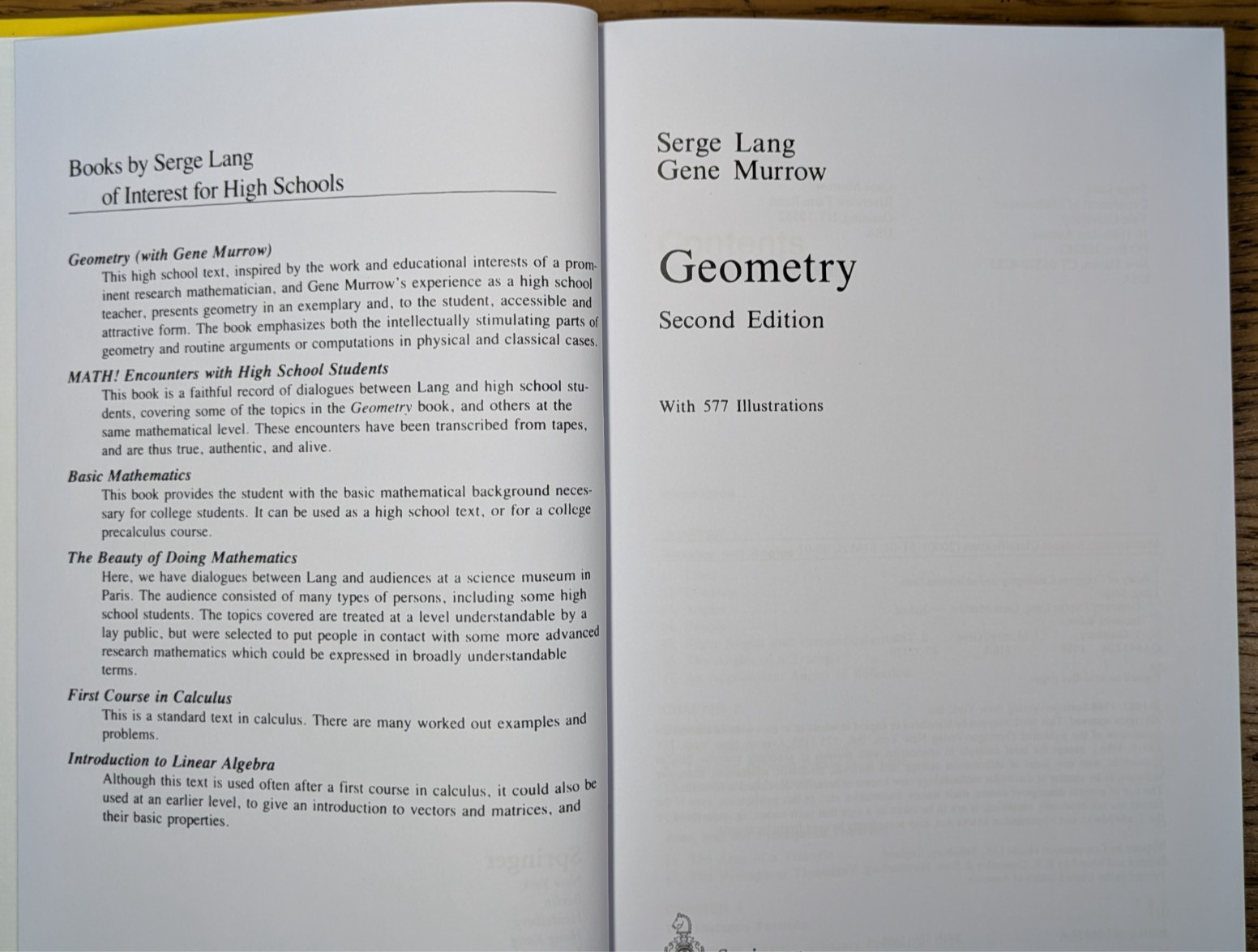Geometry: A High School Course, 2nd edition, Serge Lang & Gene Murrow, Hardcover