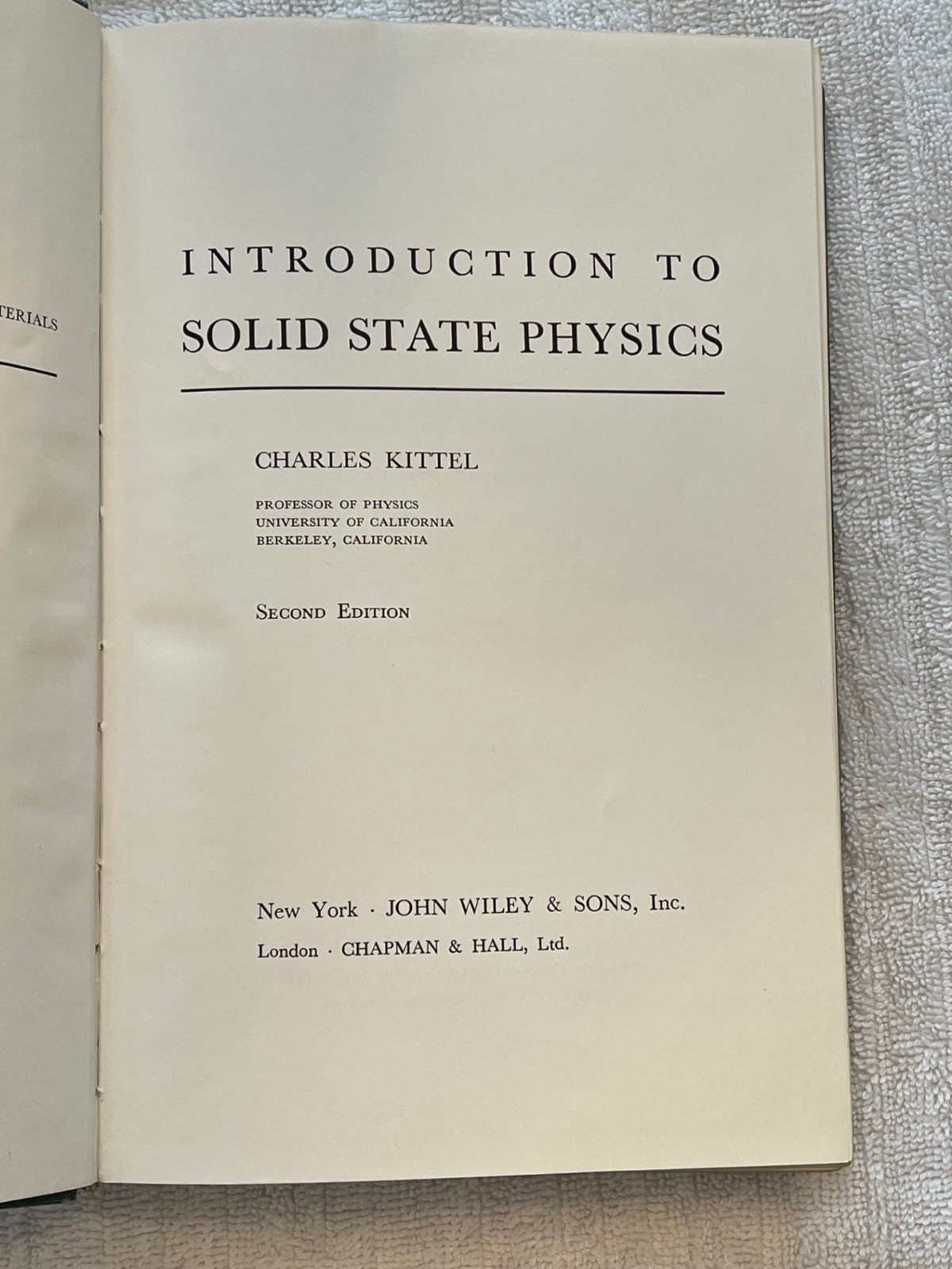 Charles Kittel ‘Introduction to Solid State Physics’ Second Edition w/ Dust Cove