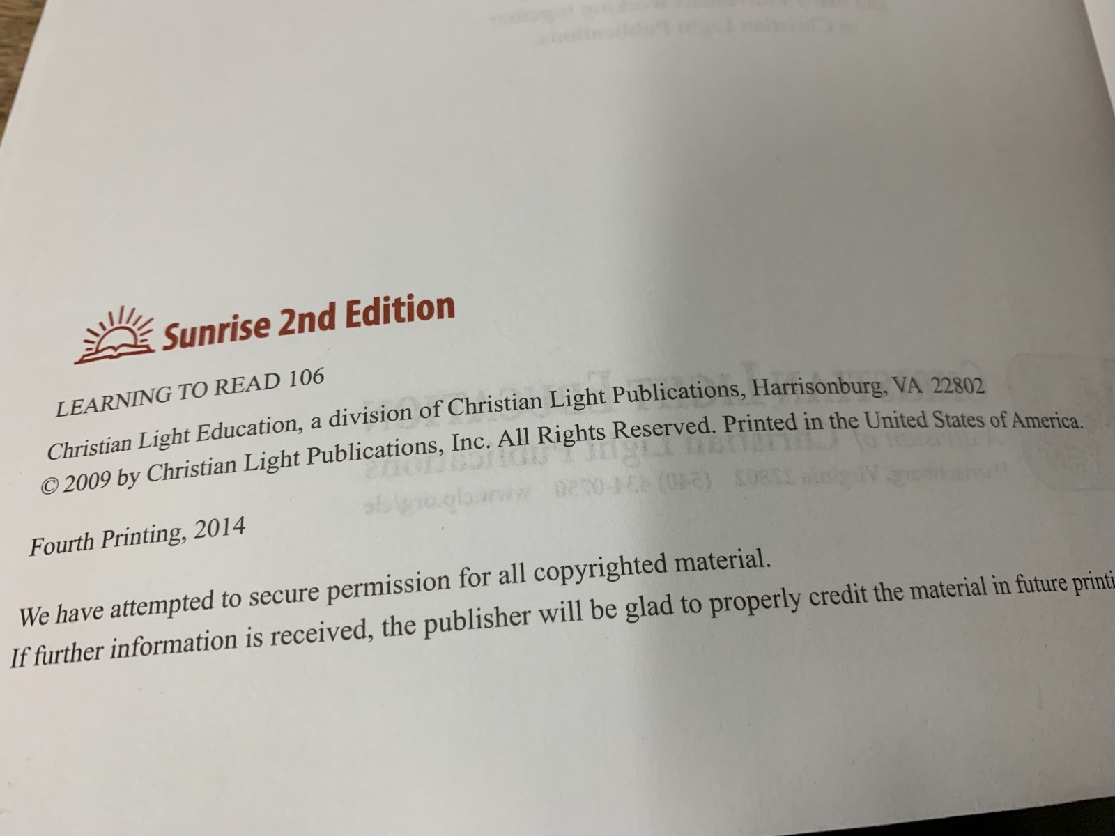 Christian Light Grade 1 Learning to Read Teacher’s Guide 106-110