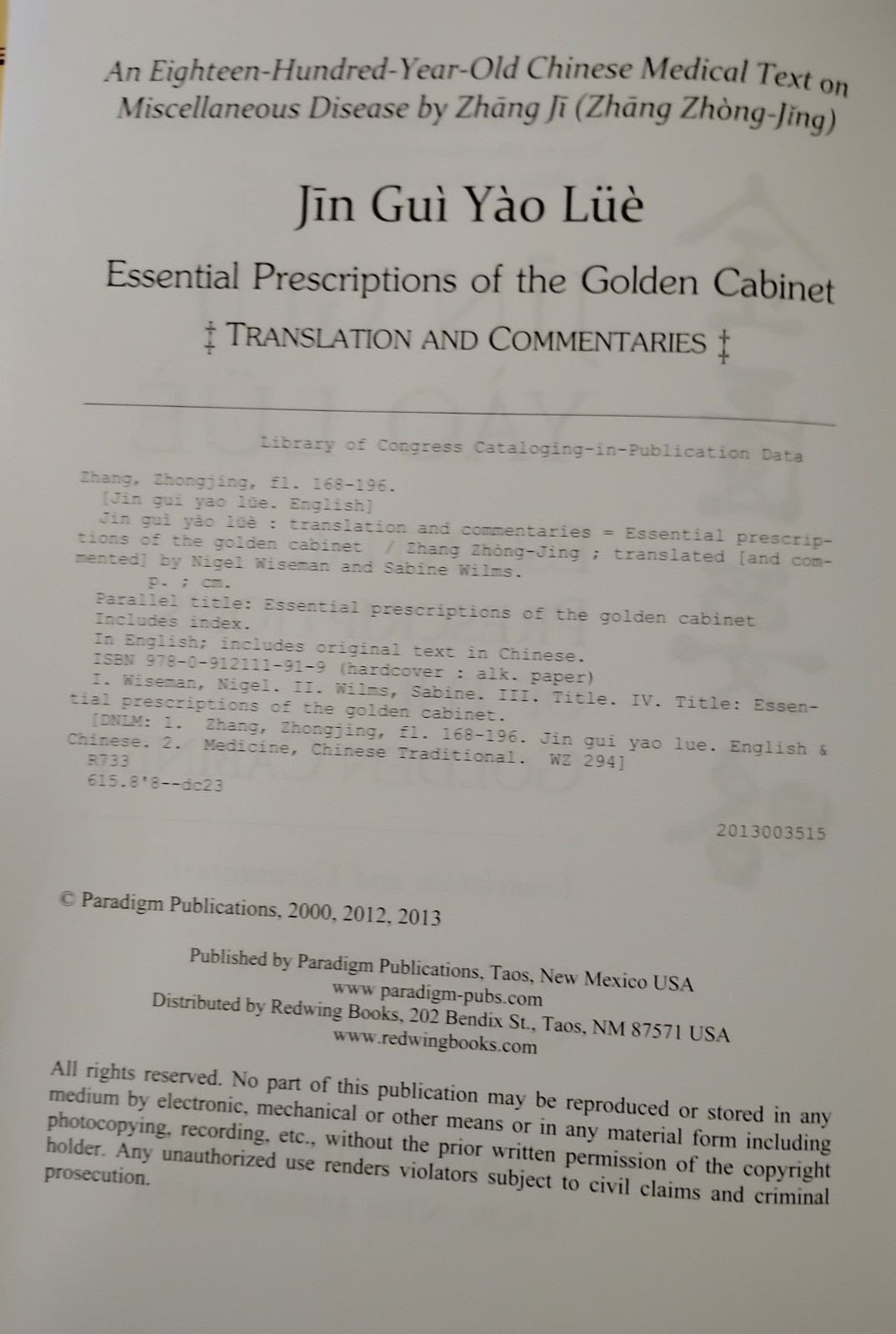 Jin Gui Yao Lue Translation and Commentaries Nigel Wiseman and Sabine Wilms