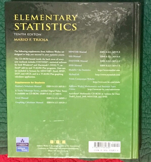 Like New Elementary Statistics with Study Guide pages and CD-ROM