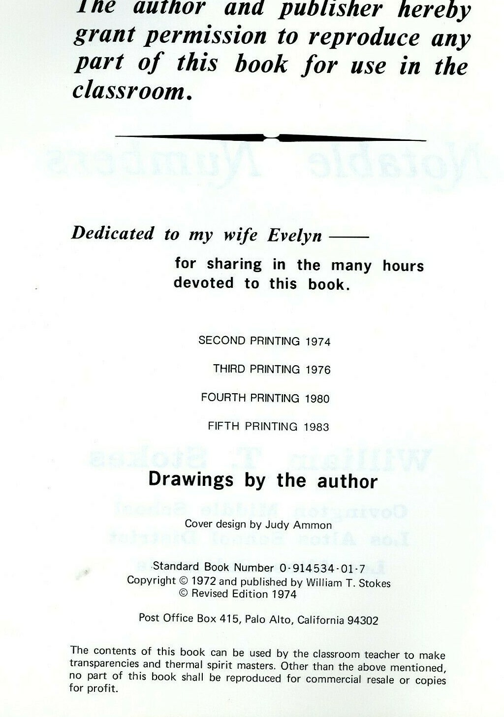 Notable Numbers 1974 William Stokes Mathematics Middle School 100 pages