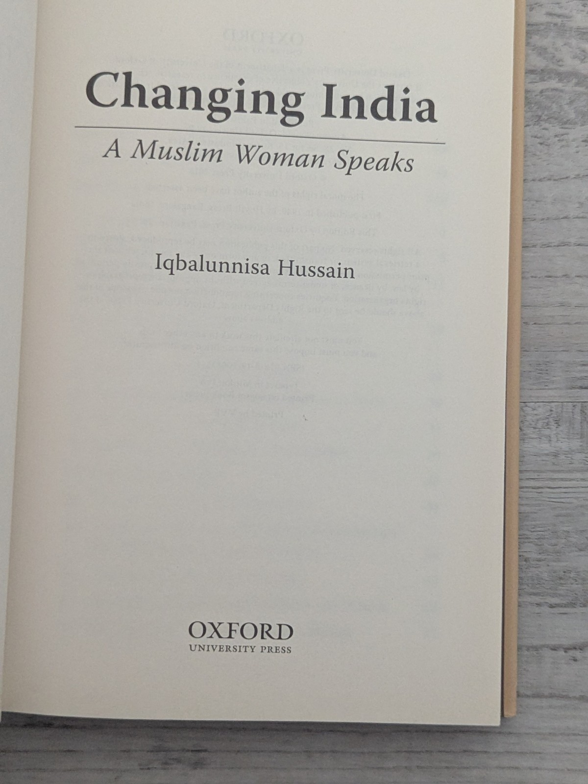 Changing India: A Muslim Woman Speaks; Hussain – HC/DJ/VG