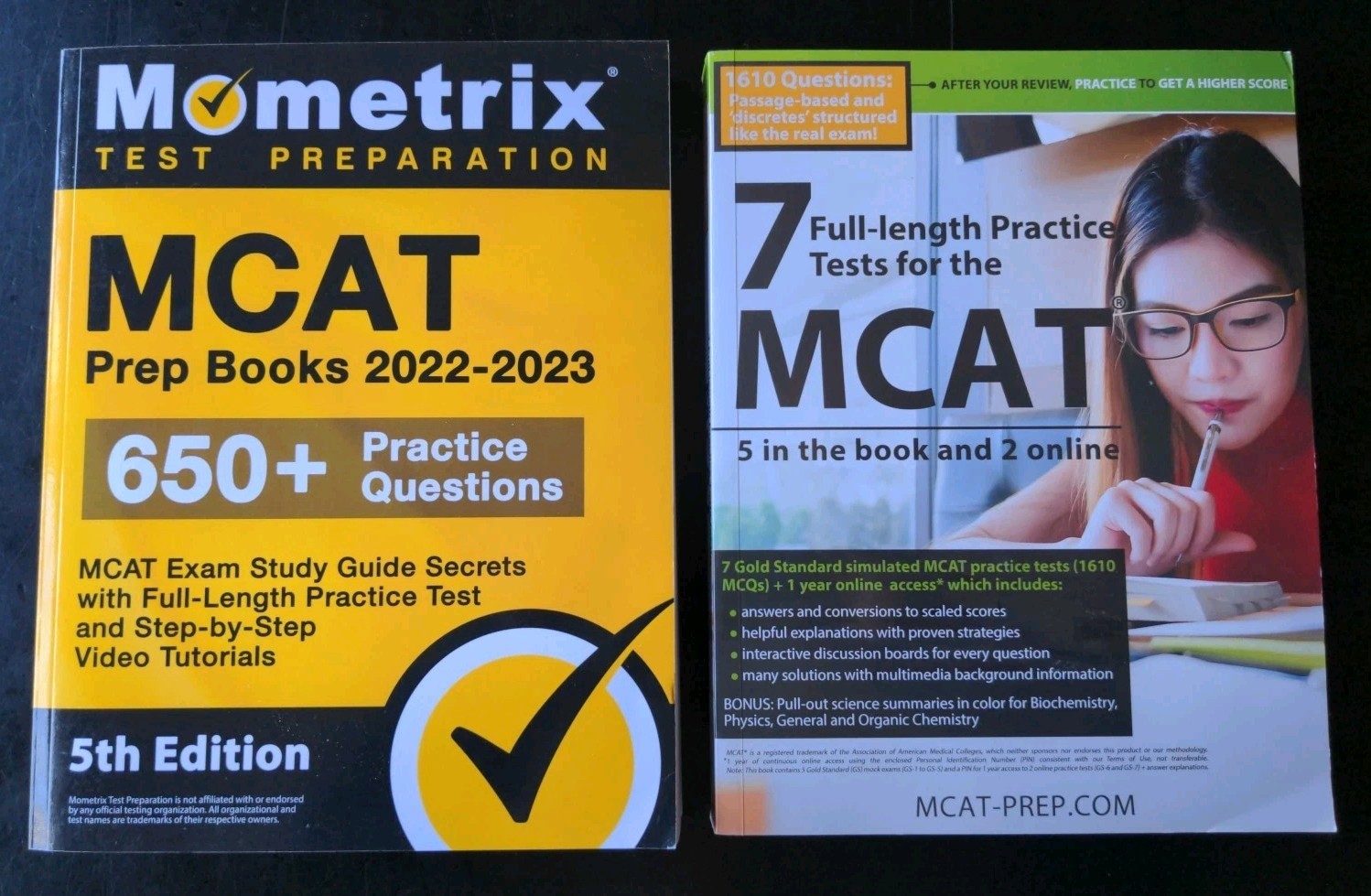 Lot of 2 MCAT Test Prep Books- Mometrix 2022-2023, MCAT- Prep 1st Ed 2019