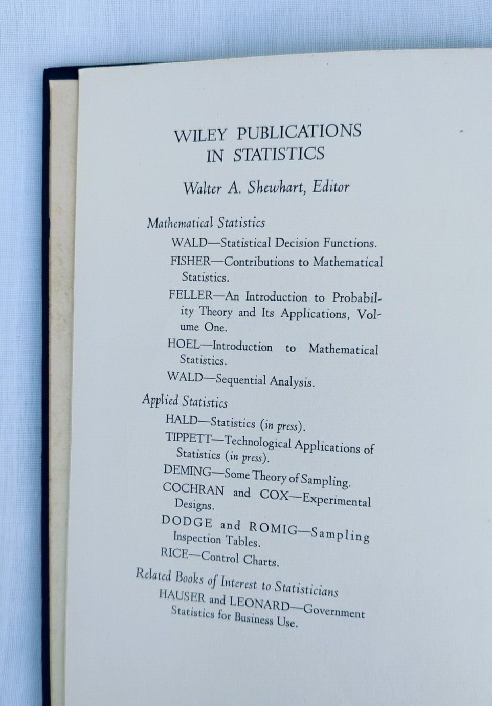 Statistical Decision Functions by Abraham Wald, Willy, 1950, Hardcover
