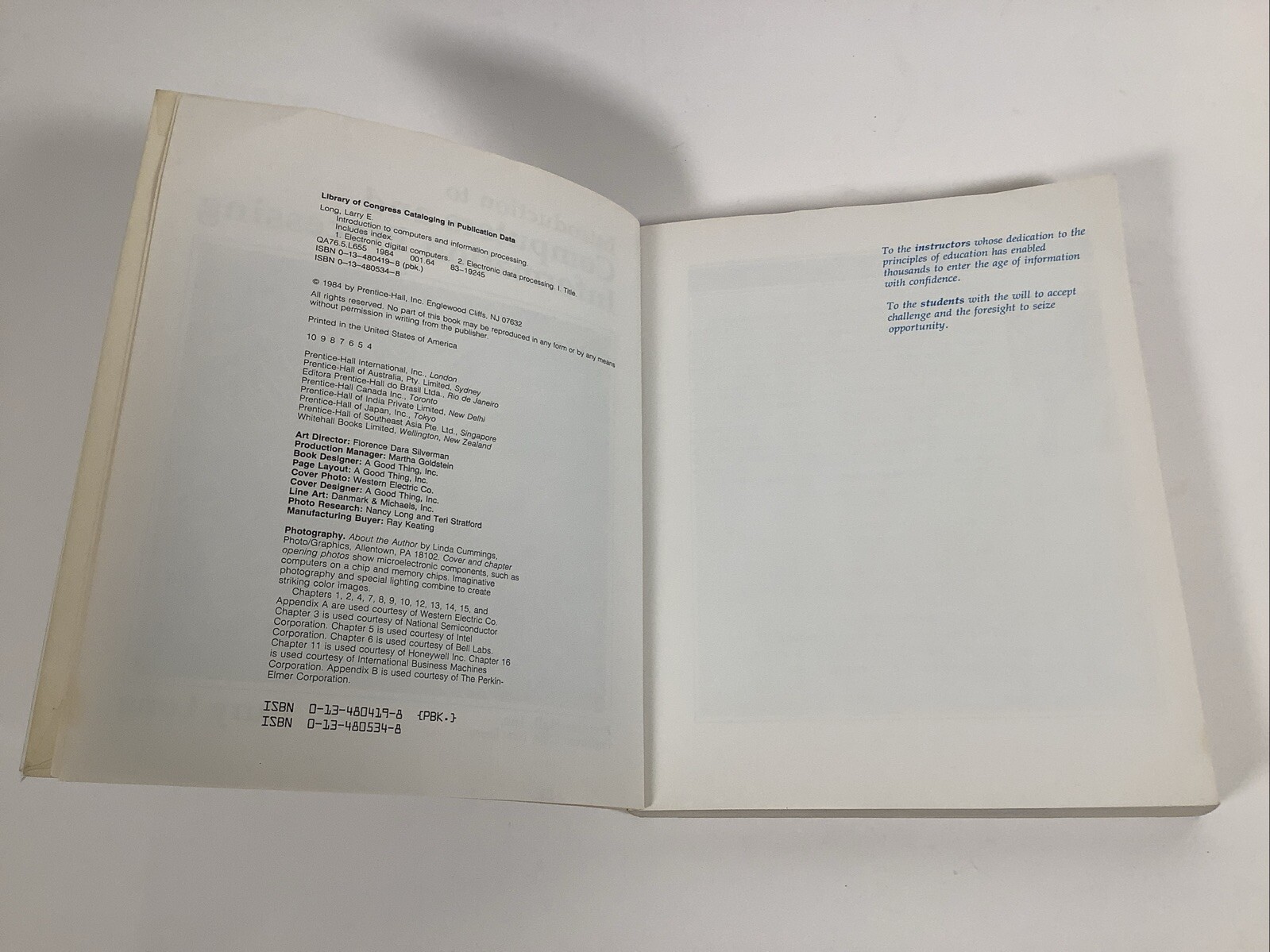INTRODUCTION TO COMPUTERS AND INFORMATION PROCESSING by Larry Long 1984
