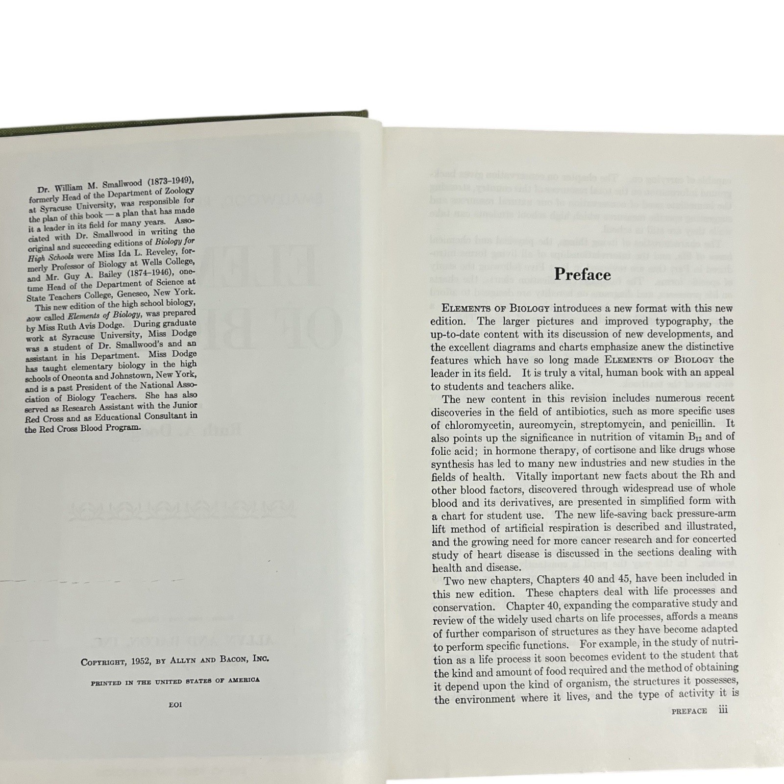 Elements of Biology HC Book Dodge, Smallwood, Reveley, Bailey Vintage 1950’s