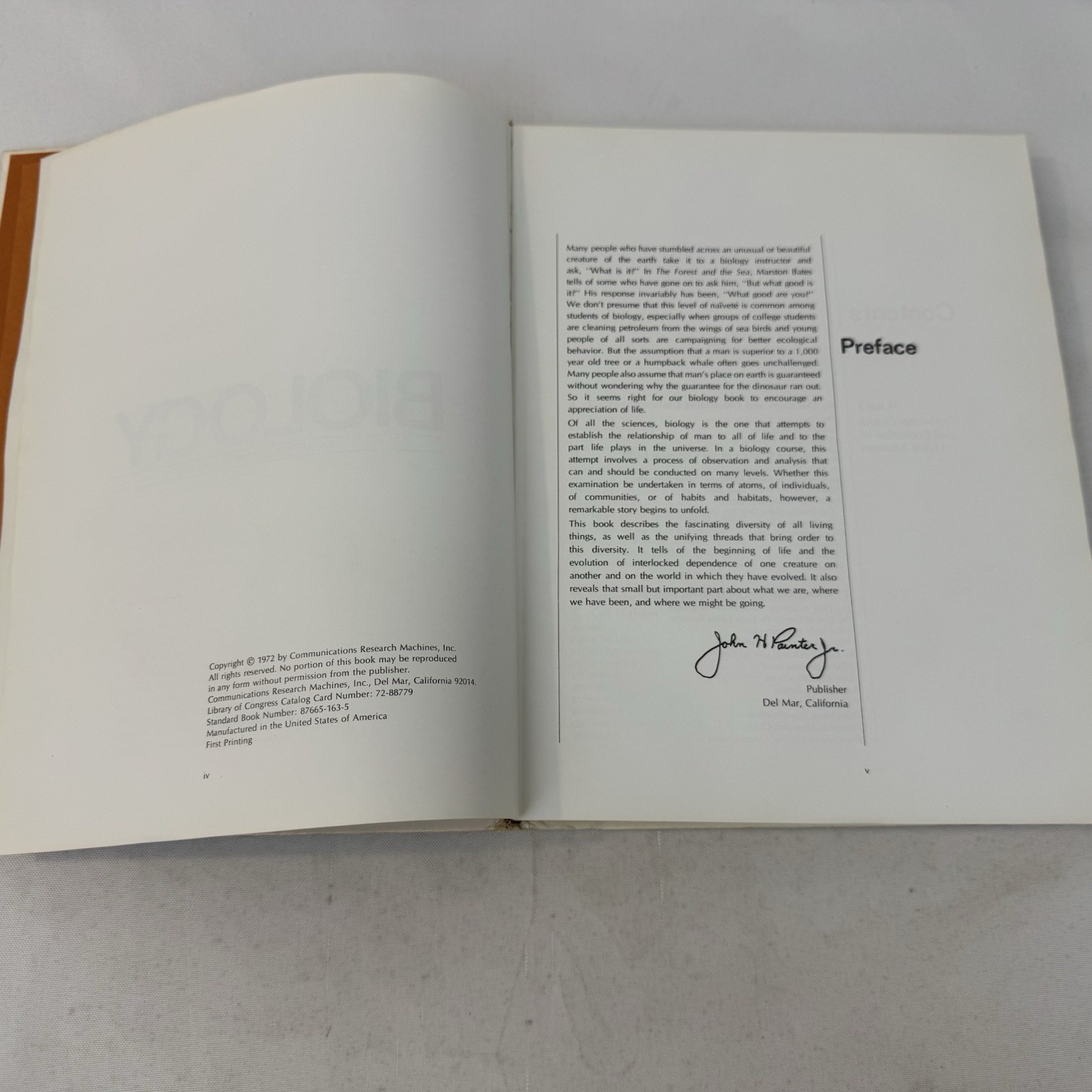 Biology An Appreciation Of Life By Advisory Board 1972 First Printing FAST SHIP