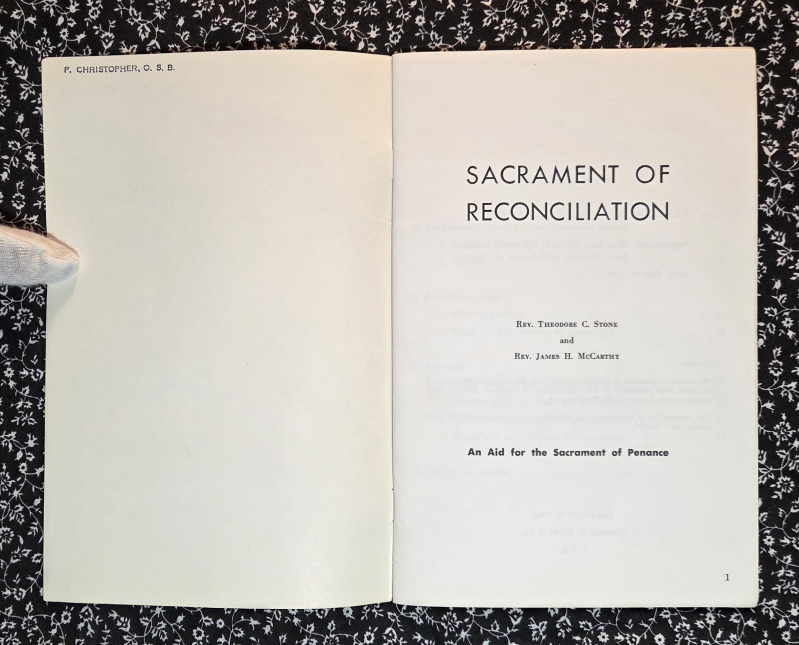 Sacrament Of Reconciliation A Confession Booklet Rev. Theodore C. Stone 1965