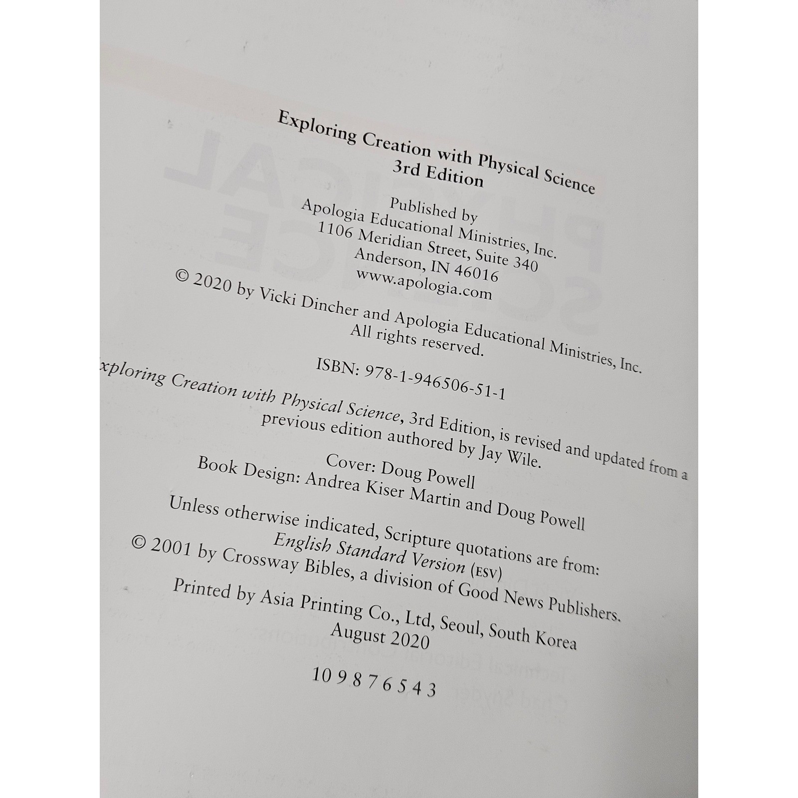 Apologia Exploring Creation with Physical Science 3rd Ed Textbook Vicki Dincher