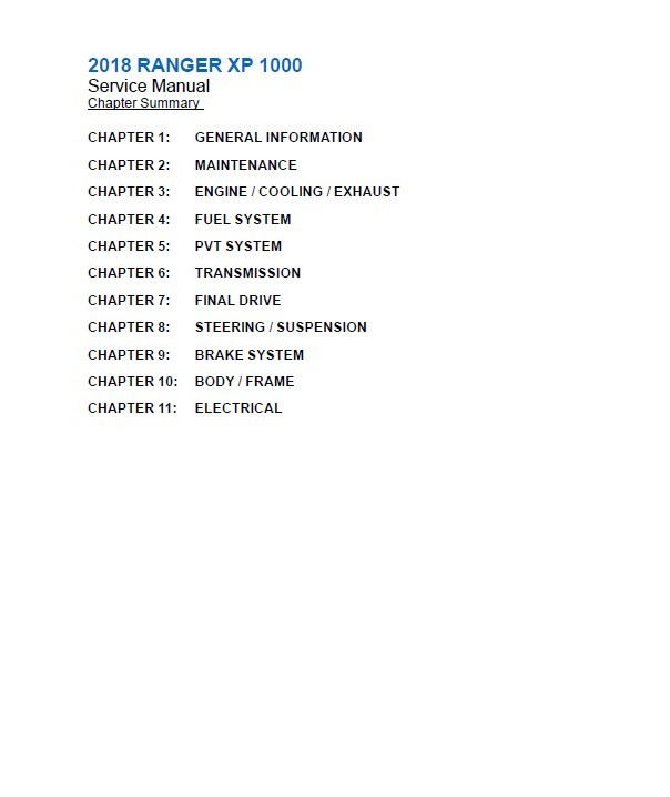 2018 Polaris Ranger XP 1000 Service Manual: w/ Protective Covers