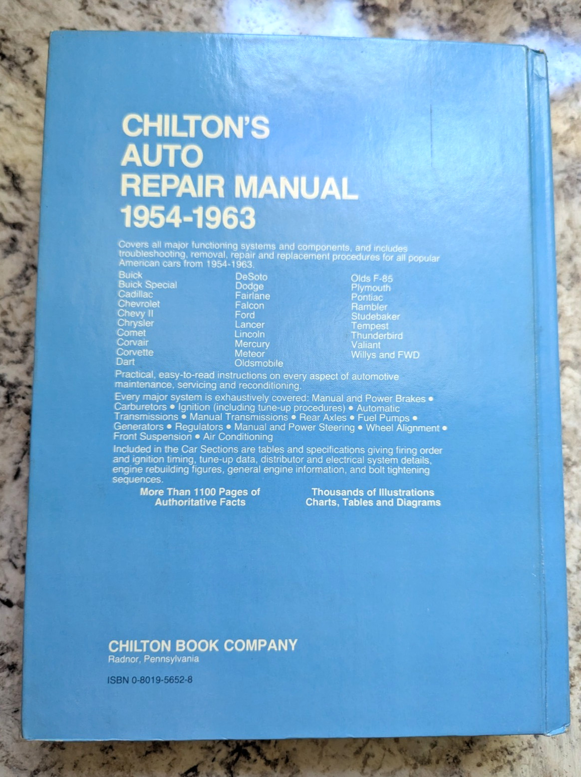 Vintage Chilton’s Auto Repair Manual, 1954-1963 American Cars Hardback Book