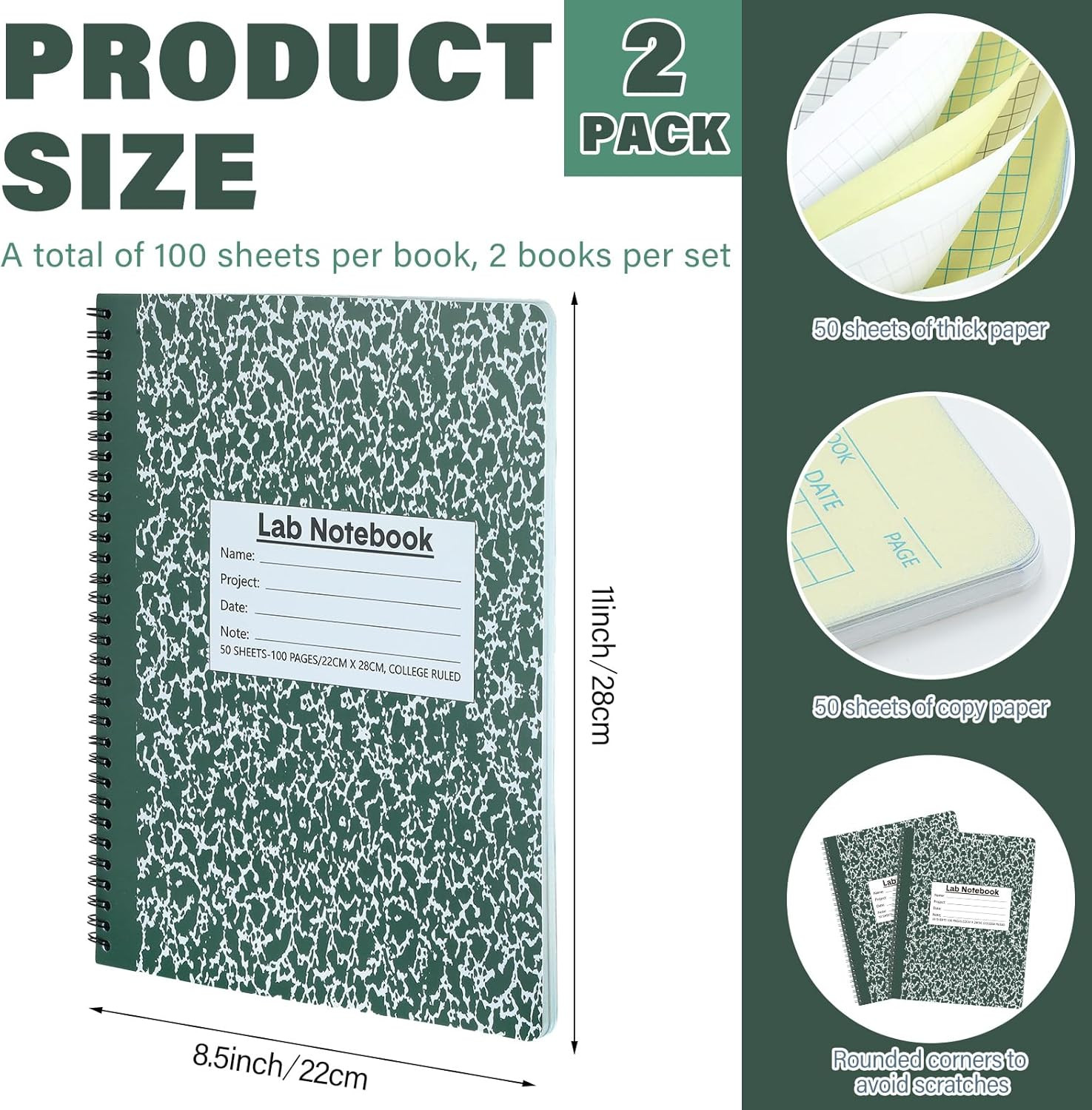 Affrolling 2 Pack Carbonless Lab Notebook Carbon Copy 8.5” X 11” 50 Set of Pag