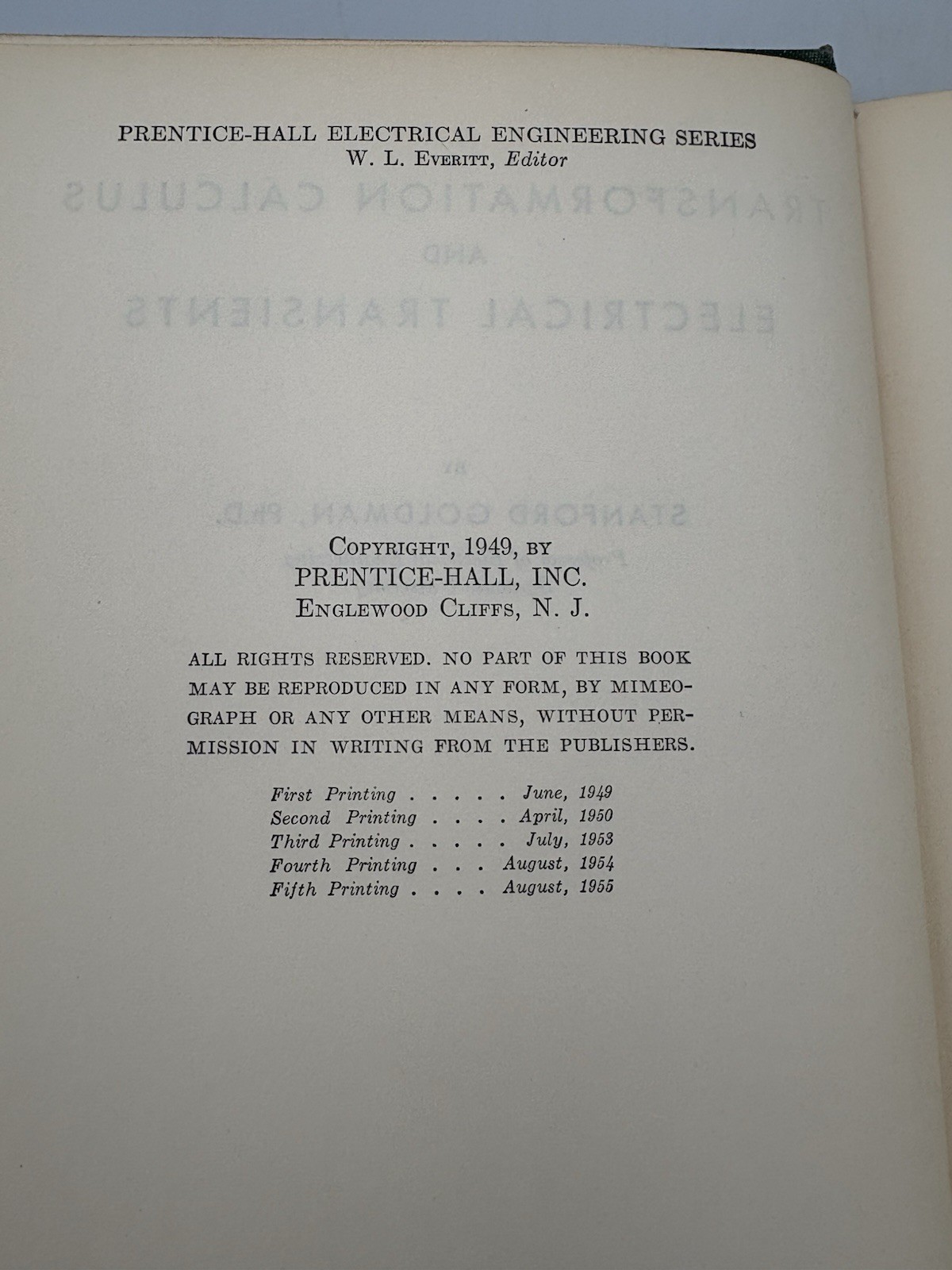 Transformation Calculus & Electrical Transients By Goldman (1955) Vintage HC