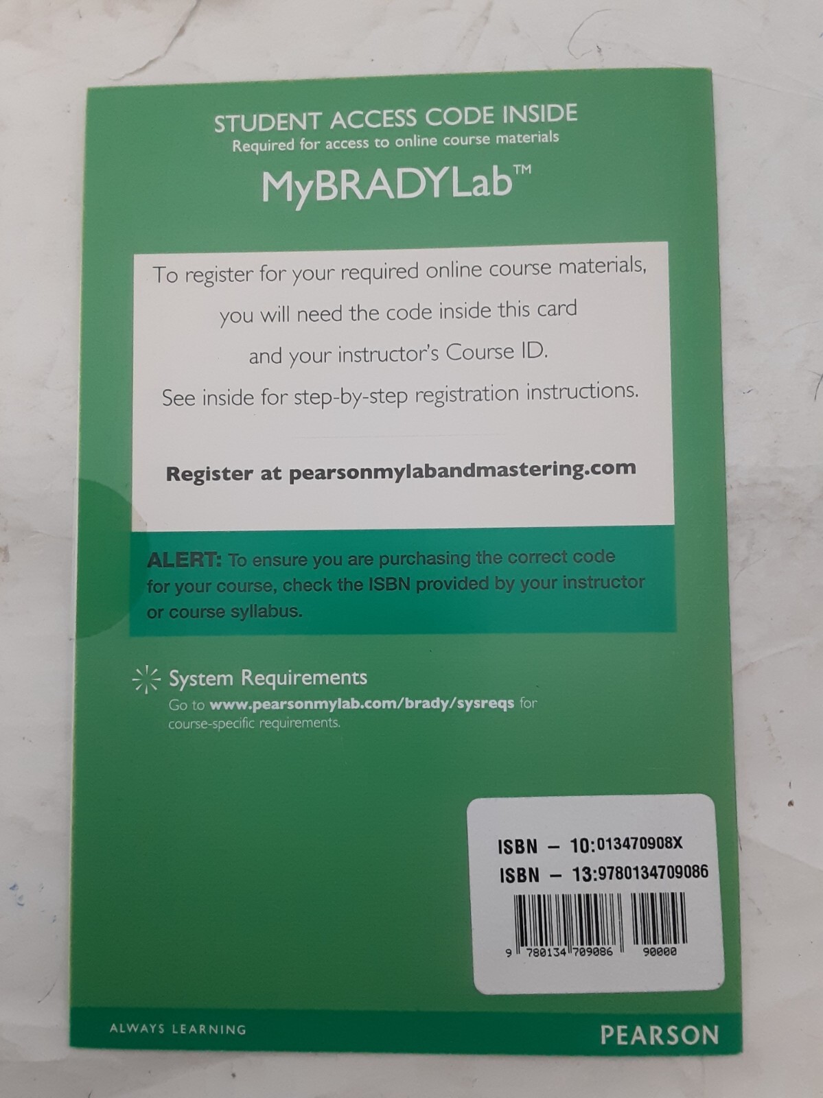 MyBradyLab Student Access Code Includes Pearson eText 9780134709086