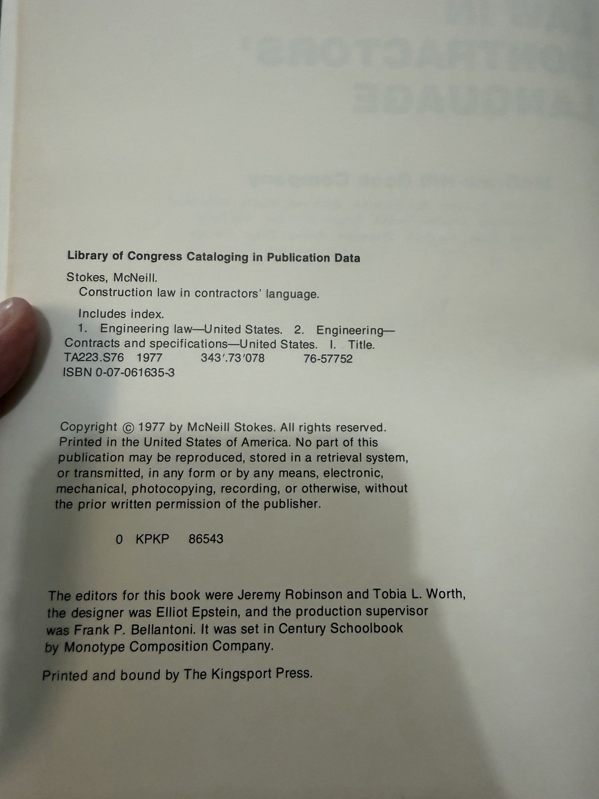 Construction Law in Contractors’ Language McNeill Stokes 1977 HC McGraw-Hill