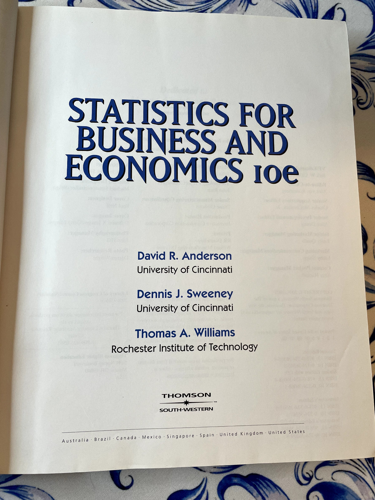 Statistics For Business and Economics, David R. Anderson, Hardback, Textbook ’08