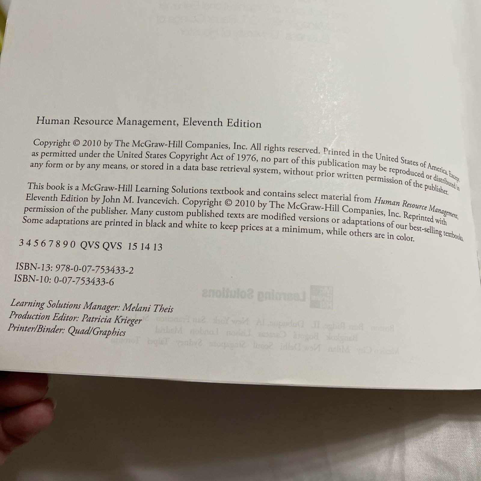 Human Resource Management 11th Edition John M Ivancevich 2009 Hardcover VG