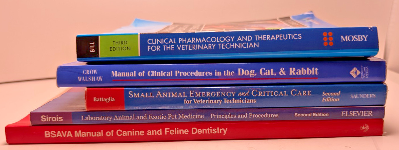 Veterinary Technician 5-Book Textbook Lot Dentistry Pharmacology Exotic Pet
