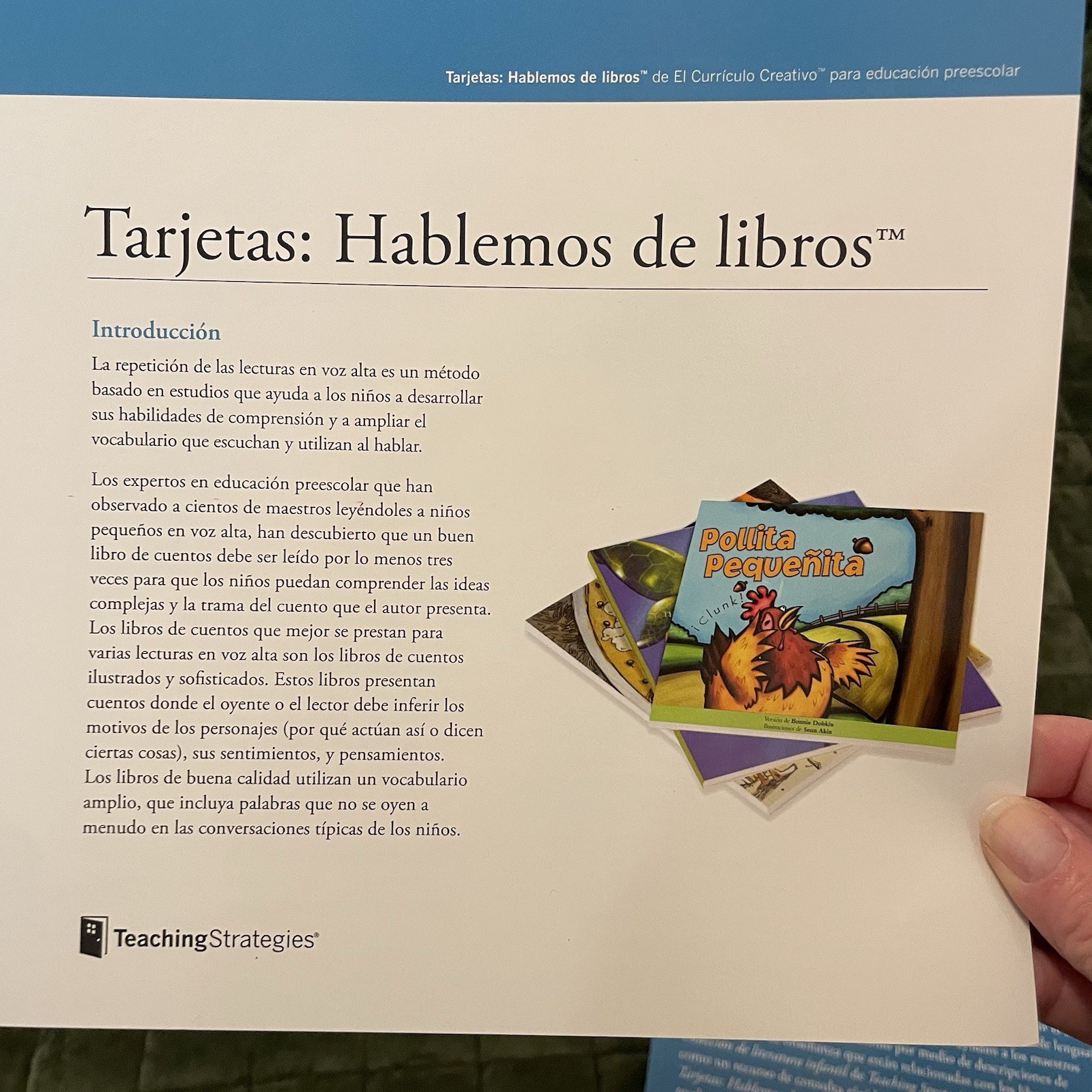 Creative Curriculum Preschool Intentional Teaching Book Discussion SPANISH Cards