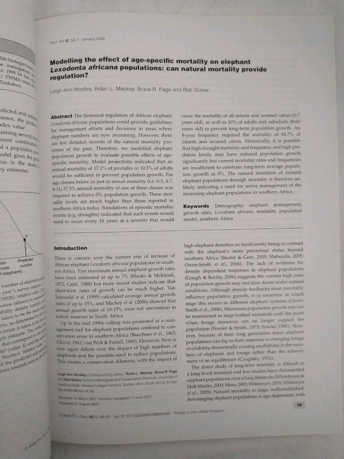 Oryx The International Journal Of Conservation| Volume 42 #1 January 2008