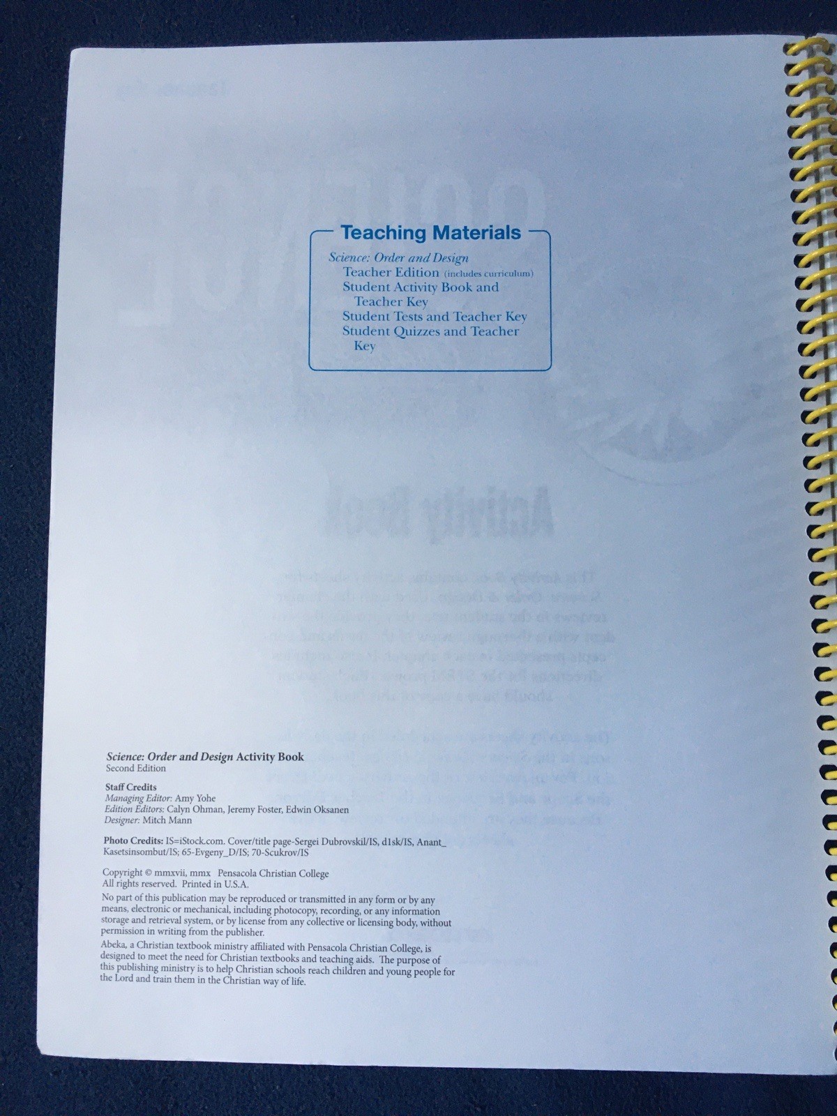 Abeka Science Order & Design Activity Book Key & Test Key (2nd Edition)