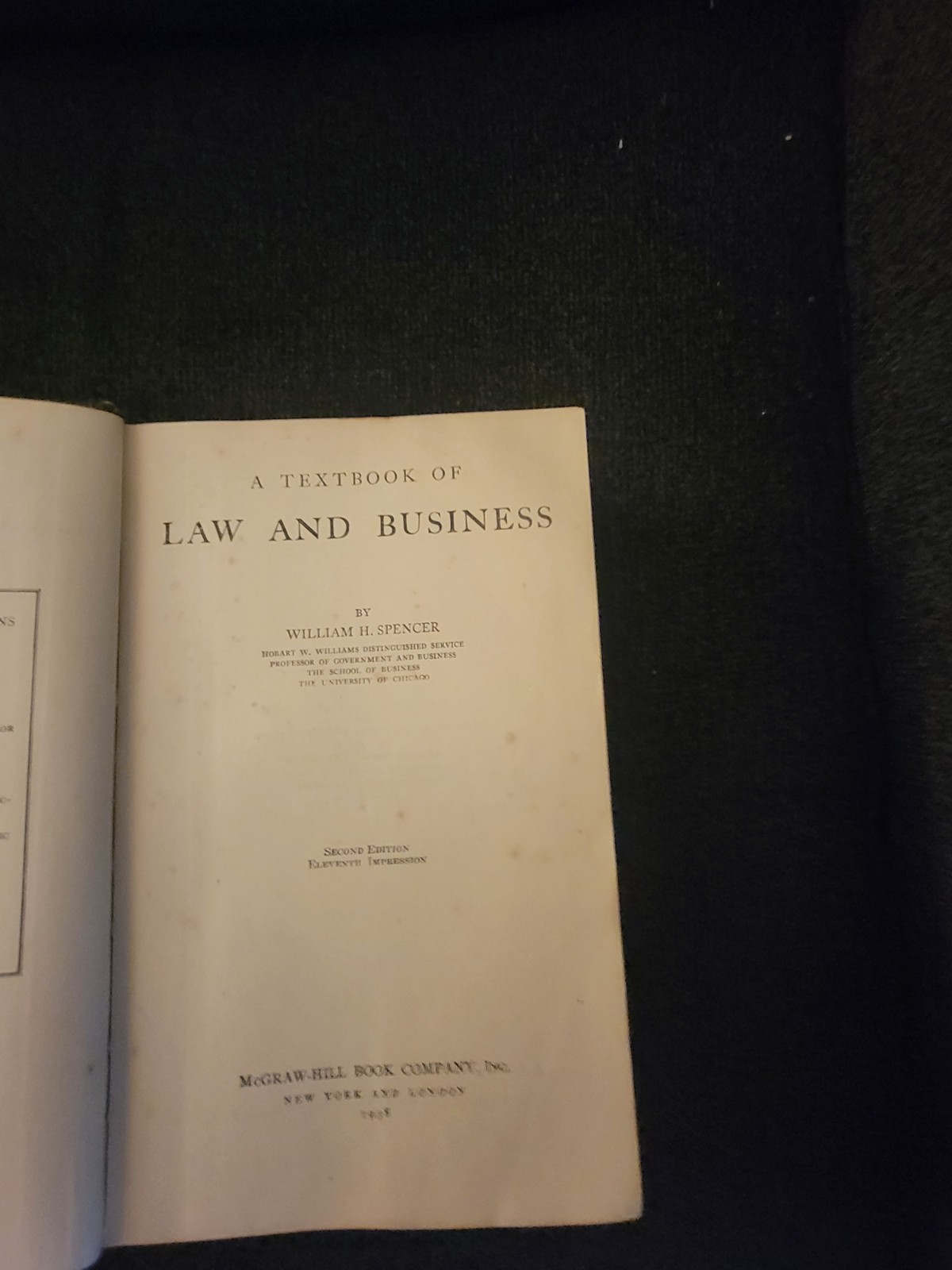 McGraw-Hill A Textbook of Law and Business 2nd Ed HC 1927 Spencer
