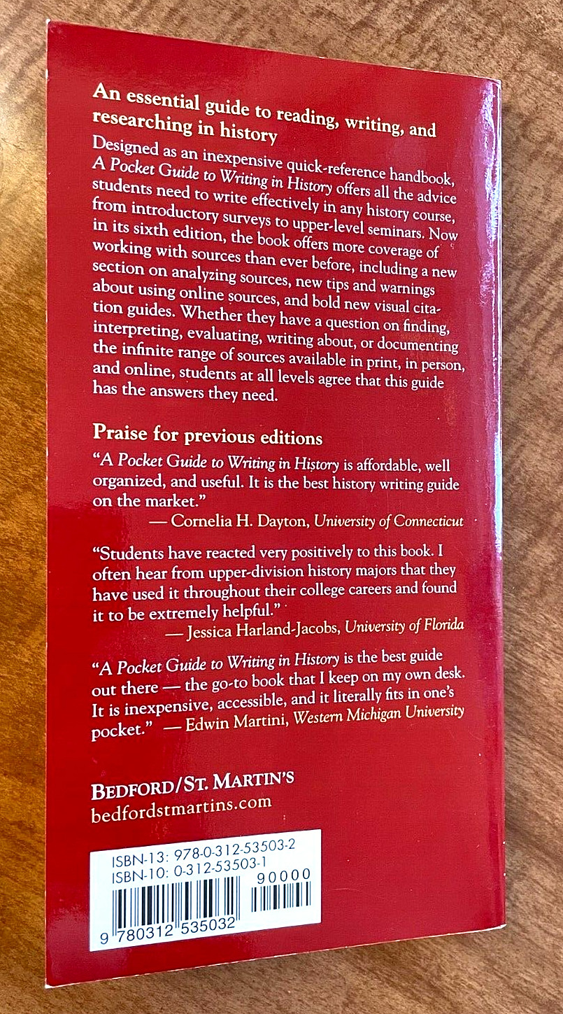 Pocket Guide to Writing in History by Mary Lynn Rampolla- 6th edition -Ex cond