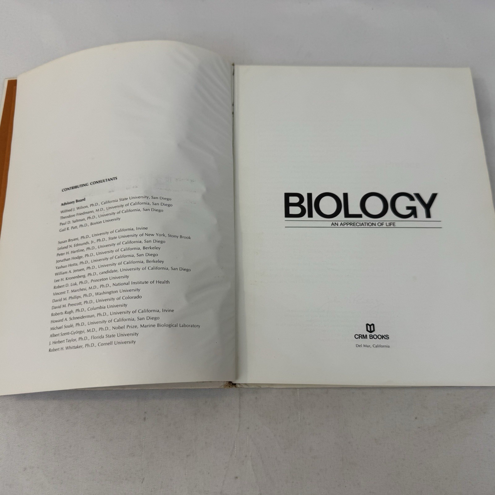 Biology An Appreciation Of Life By Advisory Board 1972 First Printing FAST SHIP