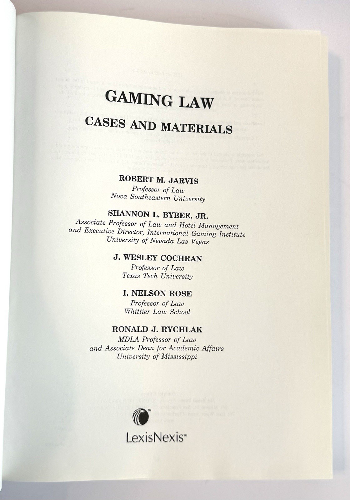 Book of Gaming Law: Cases and Materials Book Lexis Nexis SEALED – NEW