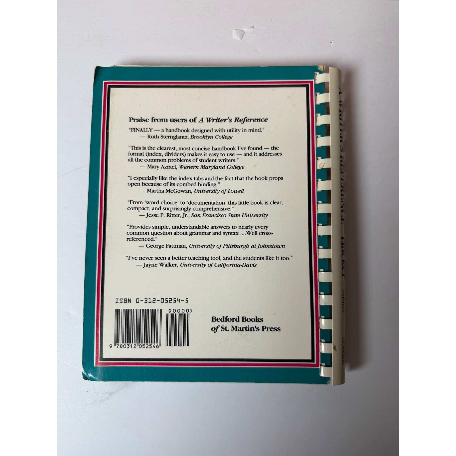 A Writer’s Reference Second Edition Diana Hacker Spiral Bound 0312052545 1991