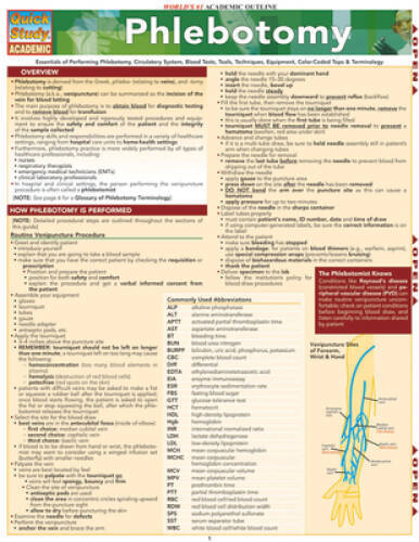 Phlebotomy (Quickstudy: Academic) – Pamphlet By BarCharts, Inc. – GOOD