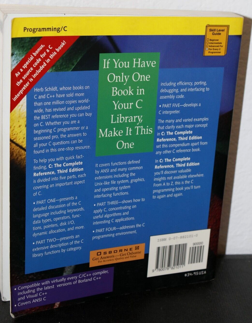 C: The Complete Reference by Herbert Schildt 1995 Osborne McGraw-Hill 3rd Ed. PB
