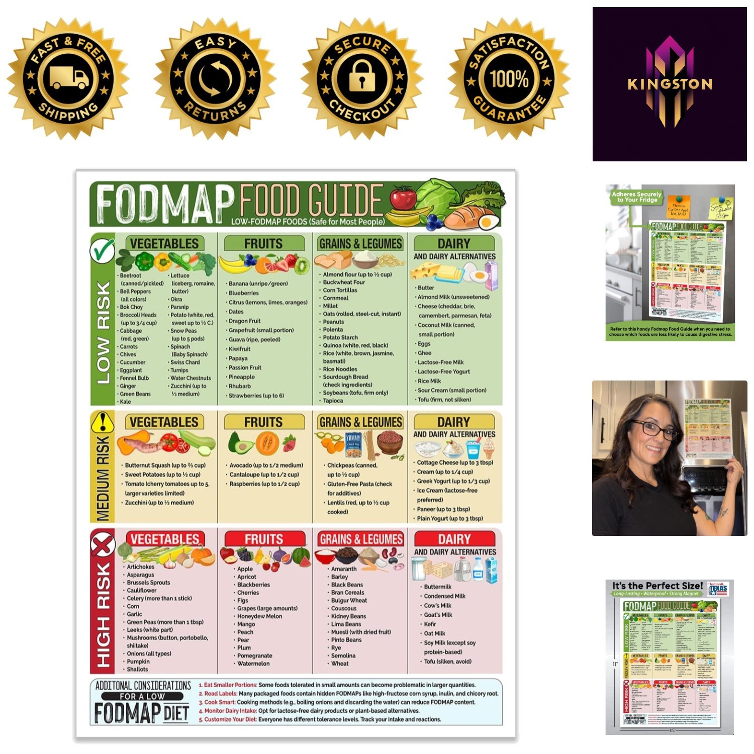 Color-Coded 8.5×11 FODMAP Chart – IBS Support Magnetic Kitchen Reference