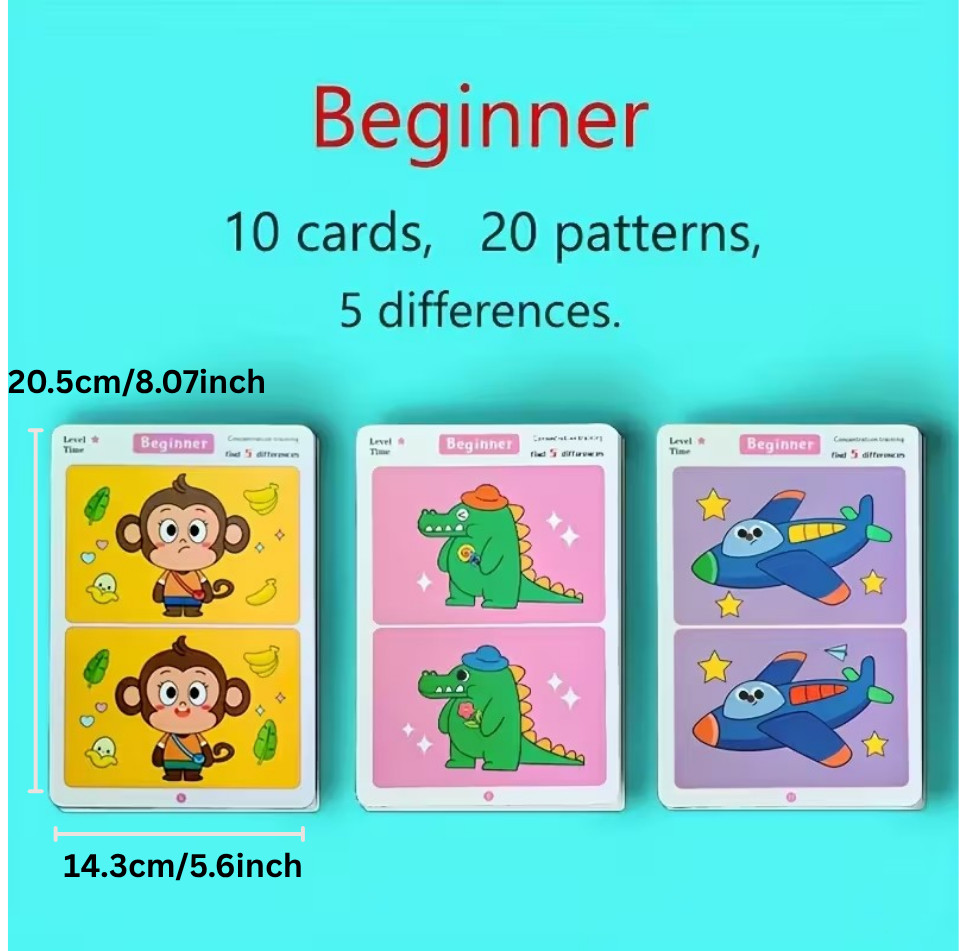 Spot the Difference Reusable Puzzles Cards Erasable Pen Pretend Educational Toy
