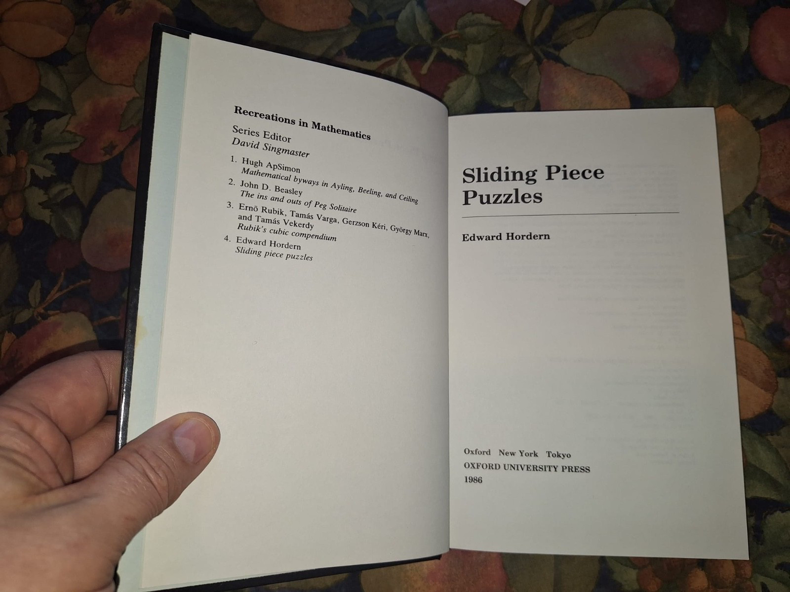Sliding Piece Puzzles Hordern Recreations in Mathematics 1986 Hardback Book