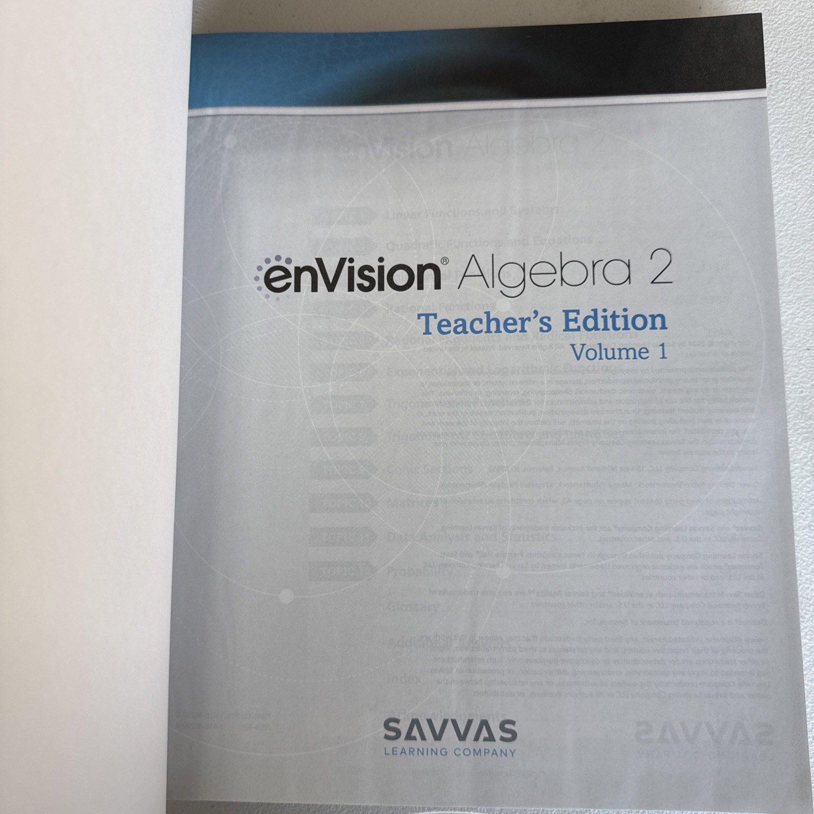 EnVision Algebra 2 Teacher Edition Volume 1 – Savvas Learning – Hardcover – 2024