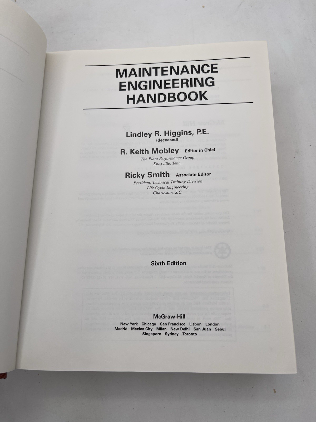 Maintenance Engineering Handbook 6th Edition Hardcover L. Higgins R.K. Mobley