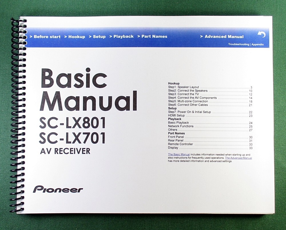 Pioneer SC-LX801 Basic & Advanced Manual: 117 Pages & Protective Covers
