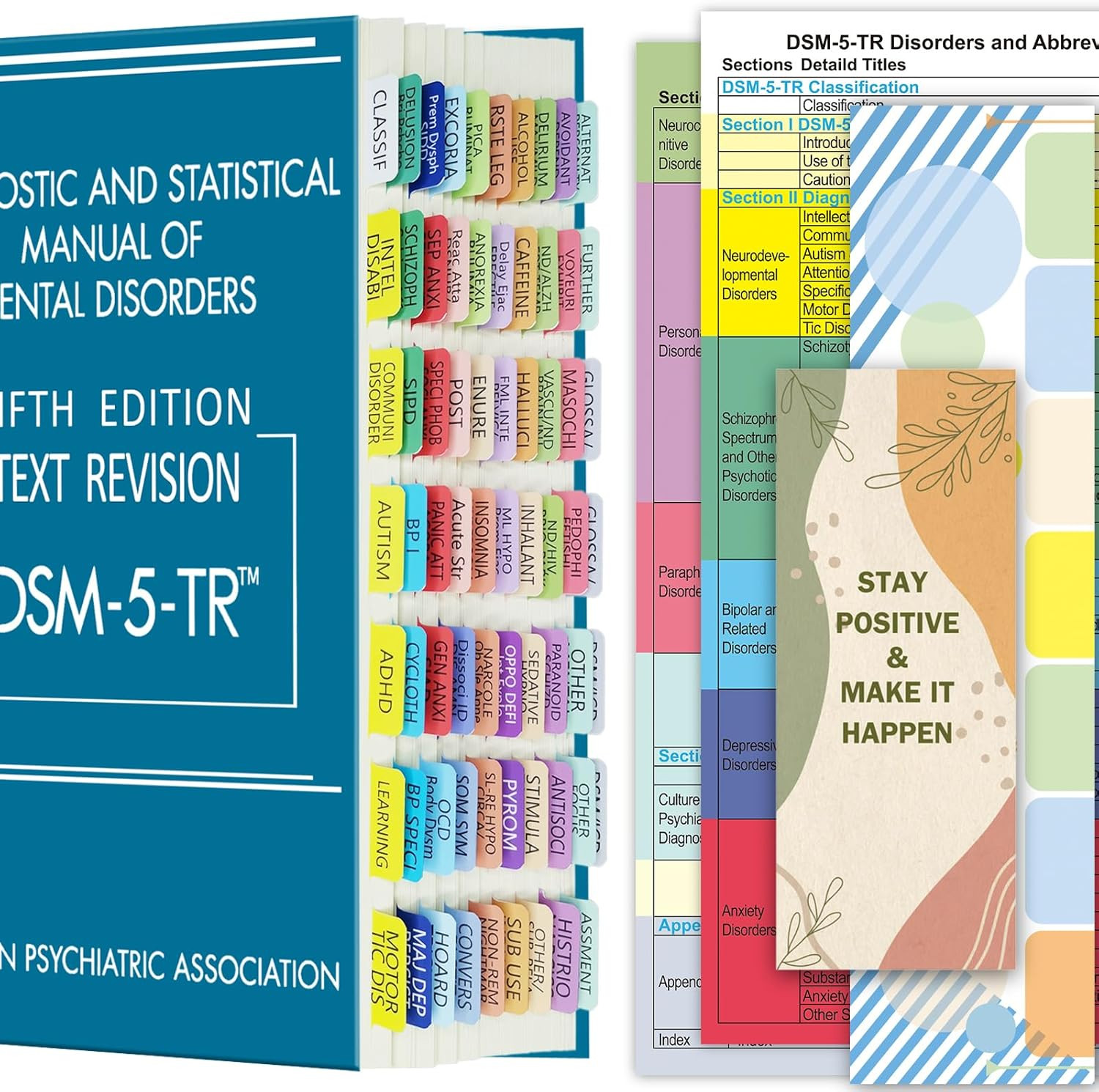 Index Tabs for DSM-5-TR, DSM-5, Color-Coded and Laminated DSM-V-TR Tabs, with 18