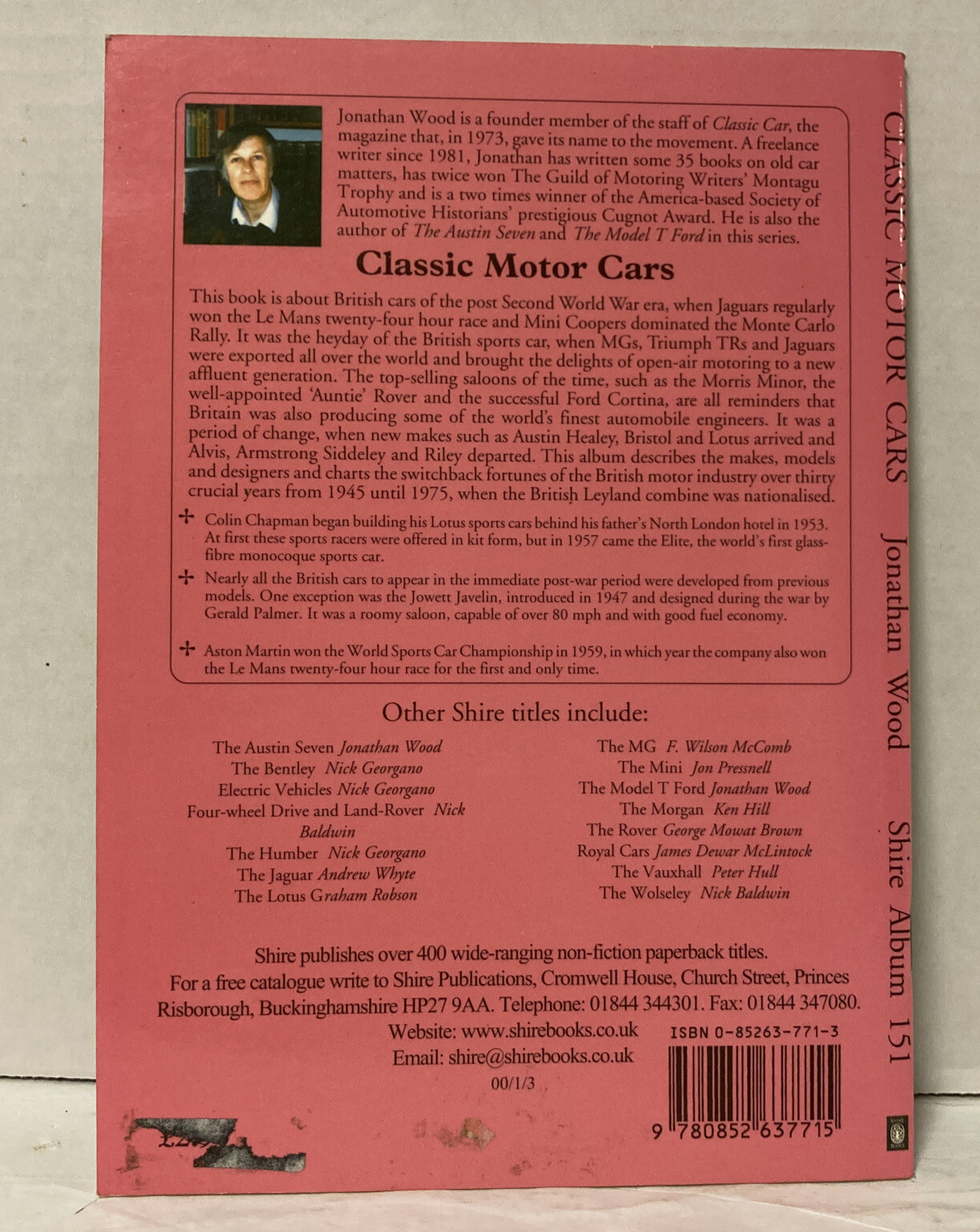 Classic Motor Cars 151 Shire Album By Jonathan Wood 2000 Paperback