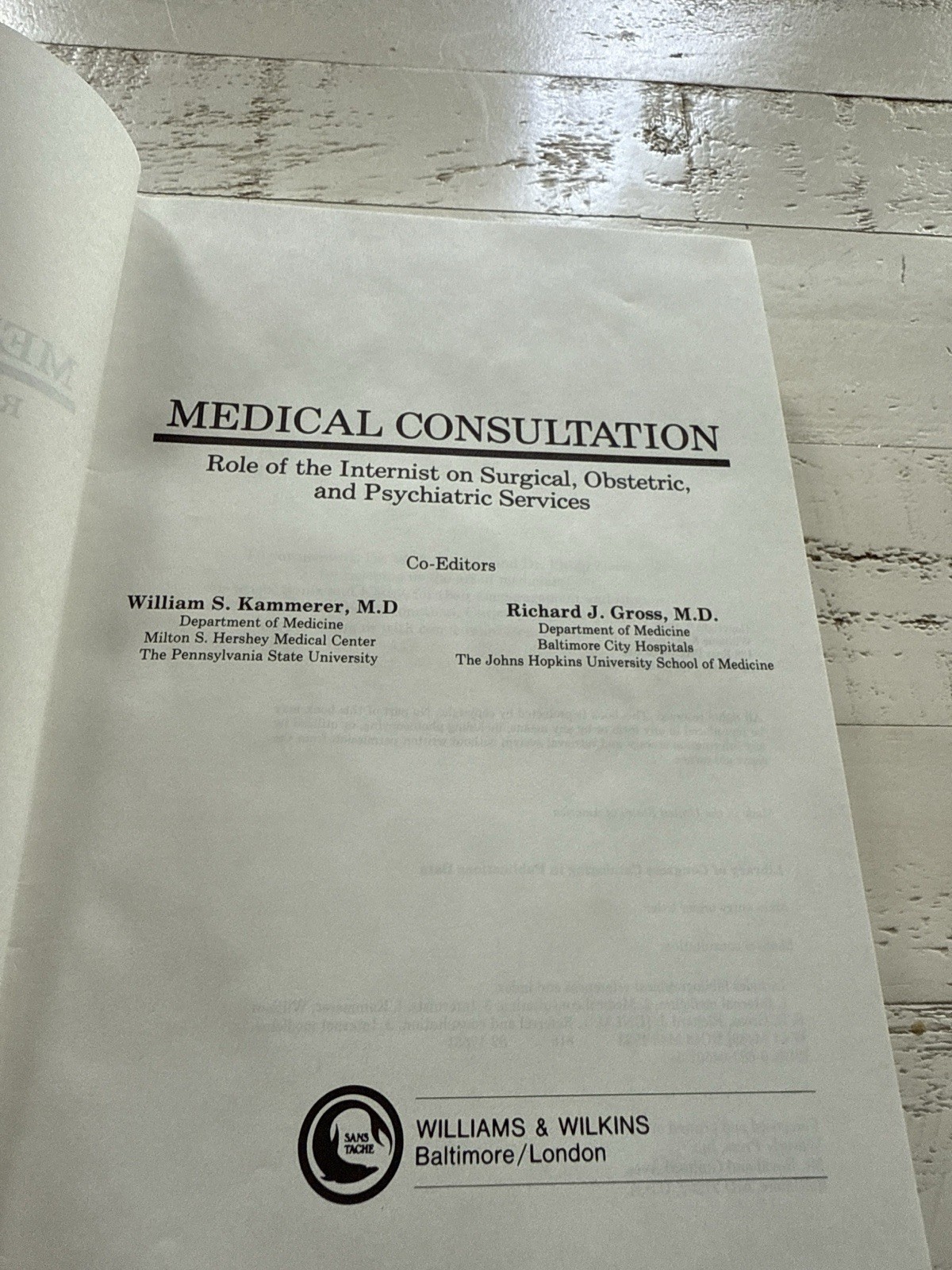 Medical Consultation Kammerer Gross 1983 Internist Surgical Psychiatry Book
