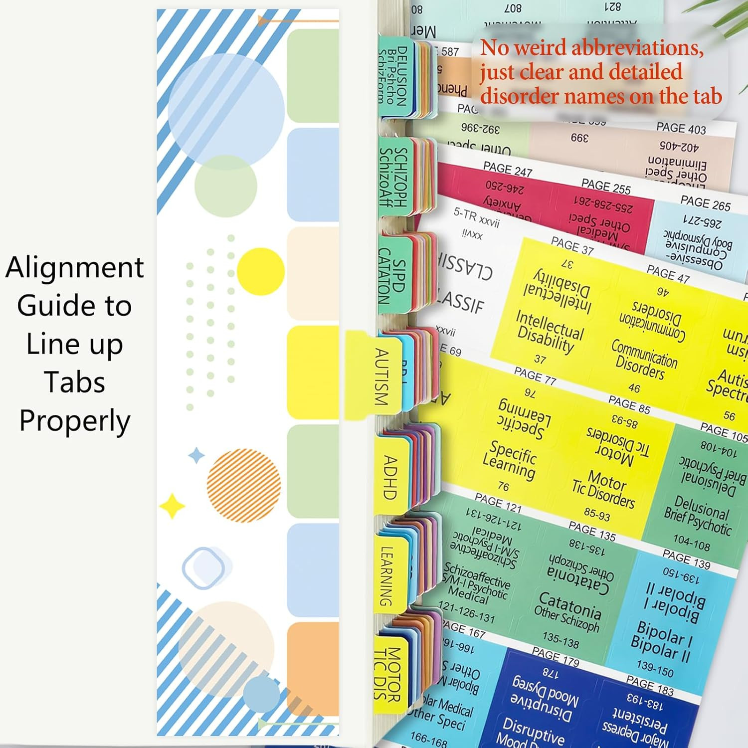 Improved Index Tabs for DSM-5-TR, Color-Coded & Laminated DSM-V-TR Book Tabs, 94