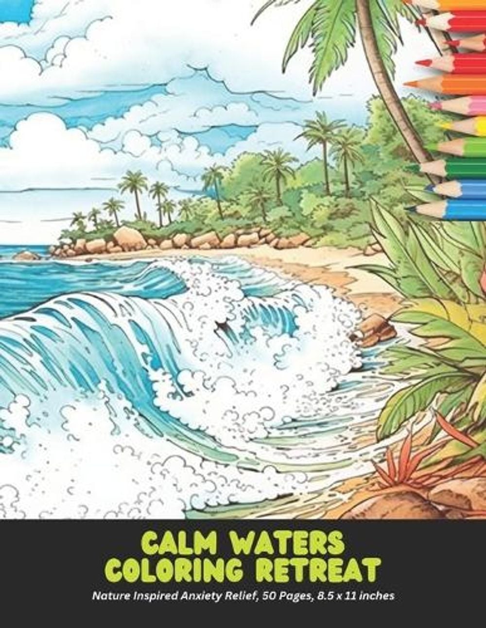 Calm Waters Coloring Retreat: Nature Inspired Anxiety Relief, 50 Pages, 8.5 x 11